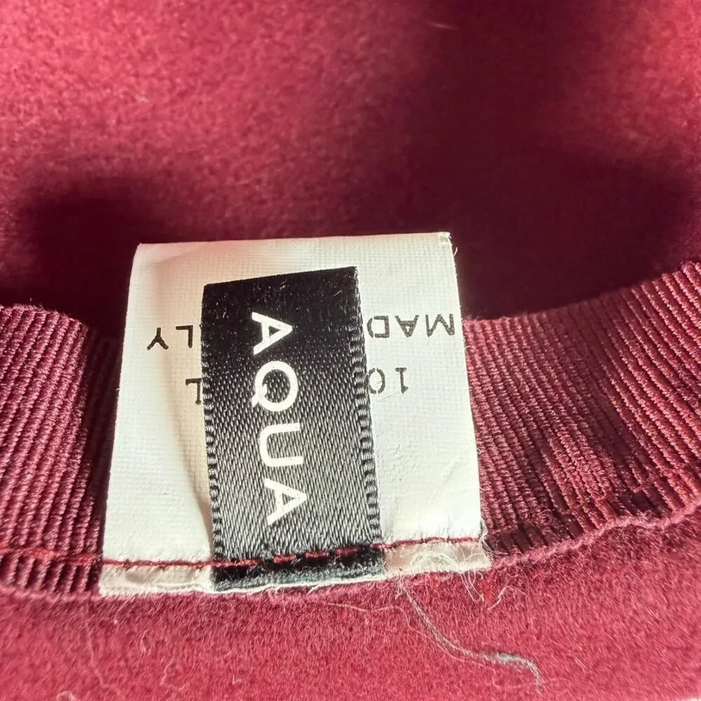 Aqua Bloomingdales Maroon Wool Wide Brim Hat Made in Italy